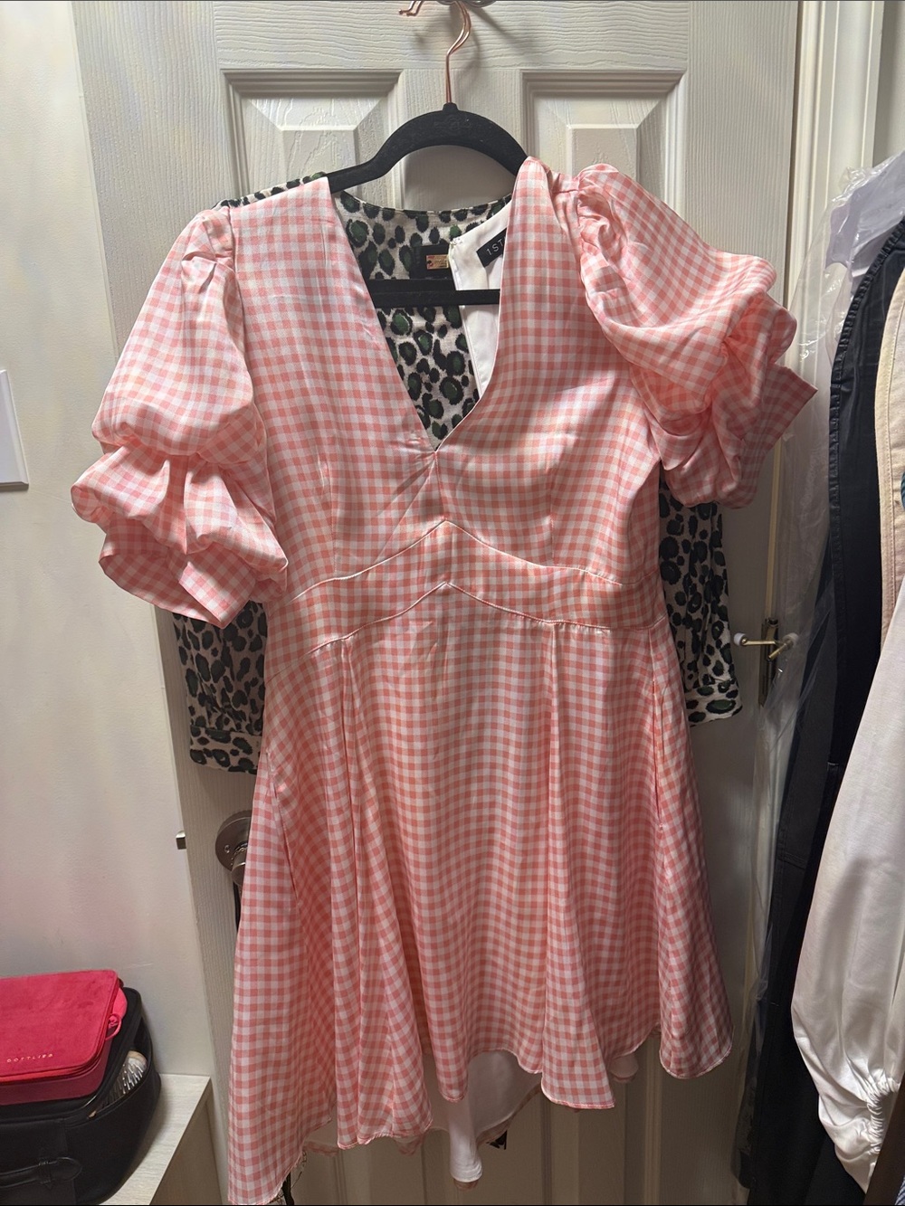 Pink Gingham Puff-Sleeve Kids Dress